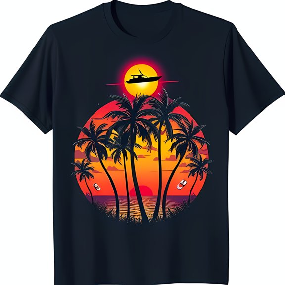 Dark Blue T-Shirt with Trees Vibrant Sunset and Starry Sky Design