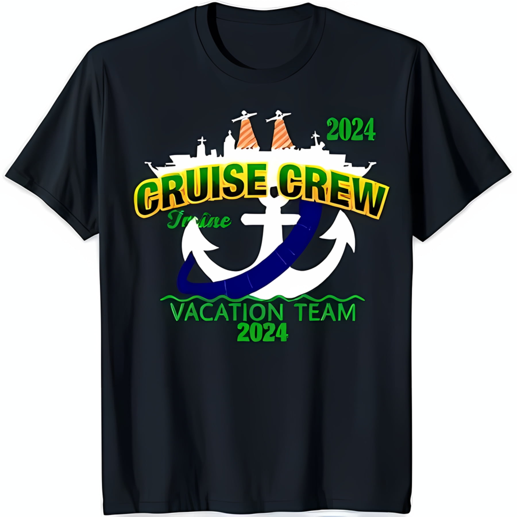 Dark Blue TShirt with White Cruise Ship and 'CRUISE ' Design Vacation
