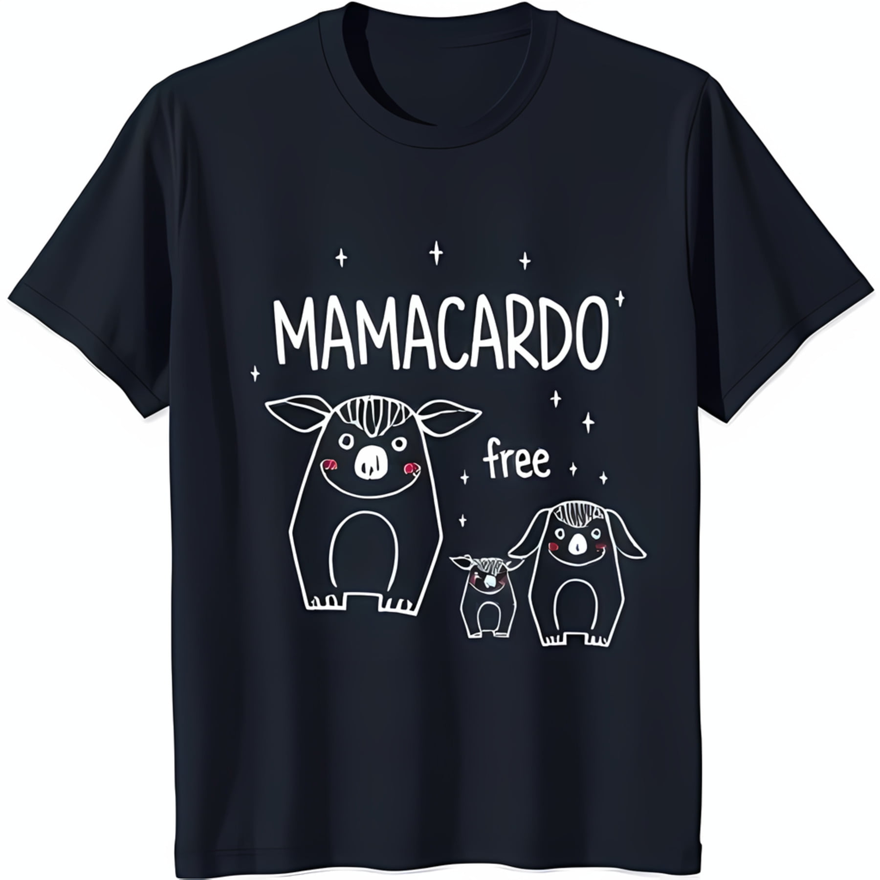 Dark Blue T-Shirt with White Pig Graphic Mamacardo & Piglets Design ...