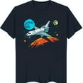thumbnail image 1 of Dark Blue T-Shirt with White Spaceship Stars and Colorful Planets Design, 1 of 5