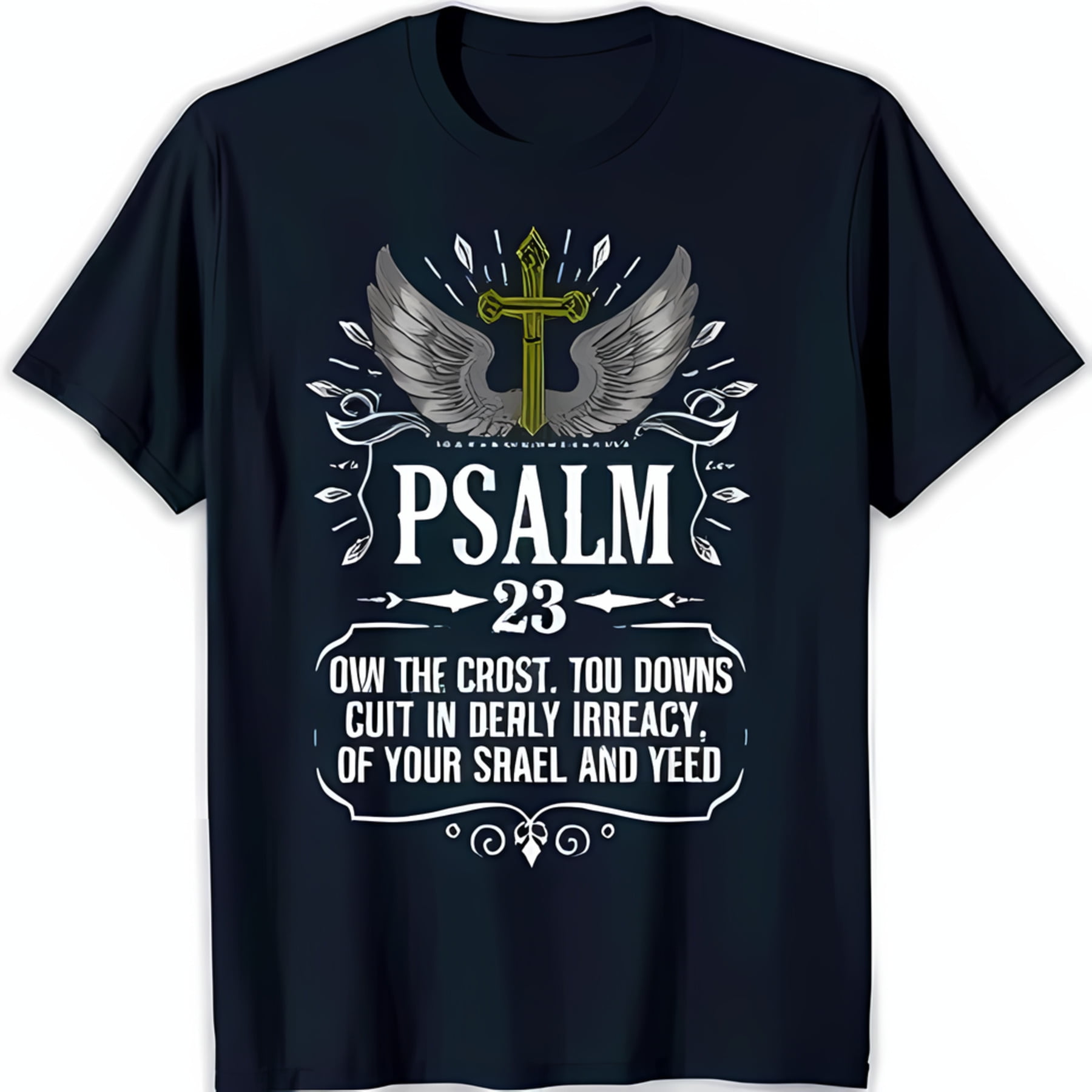 Dark Blue T-Shirt with White and Wings Graphic Psalm 23 Quote Design -  Walmart.com
