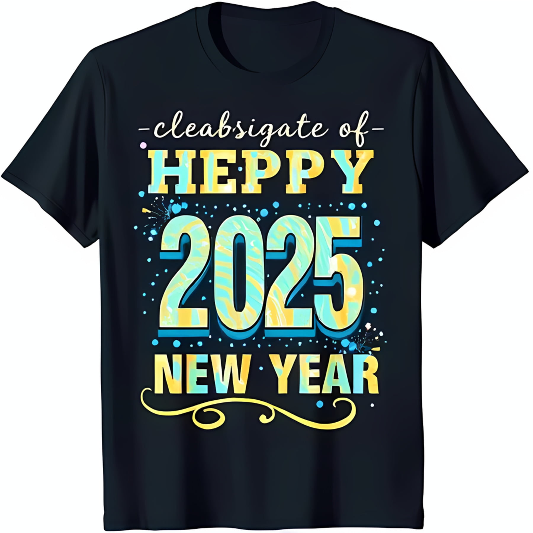 Dark Blue TShirt with 'cleabsigate of HEppy 2025 NEW YEAR' Design Fun & Swirls