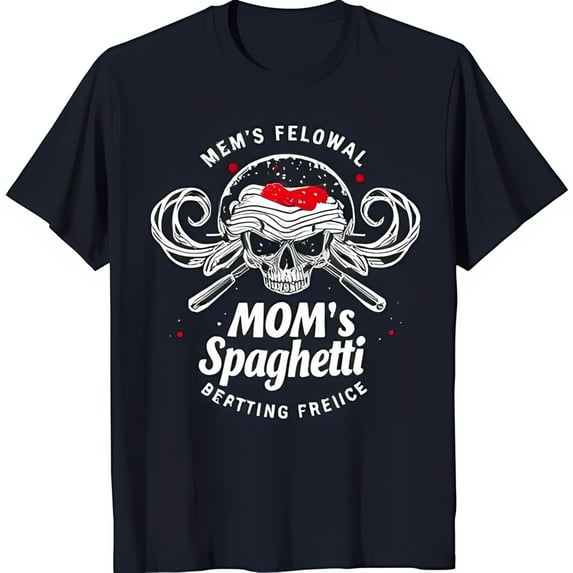 Dark Blue T-Shirt with in Strainer & Mom s Spaghetti Graphic