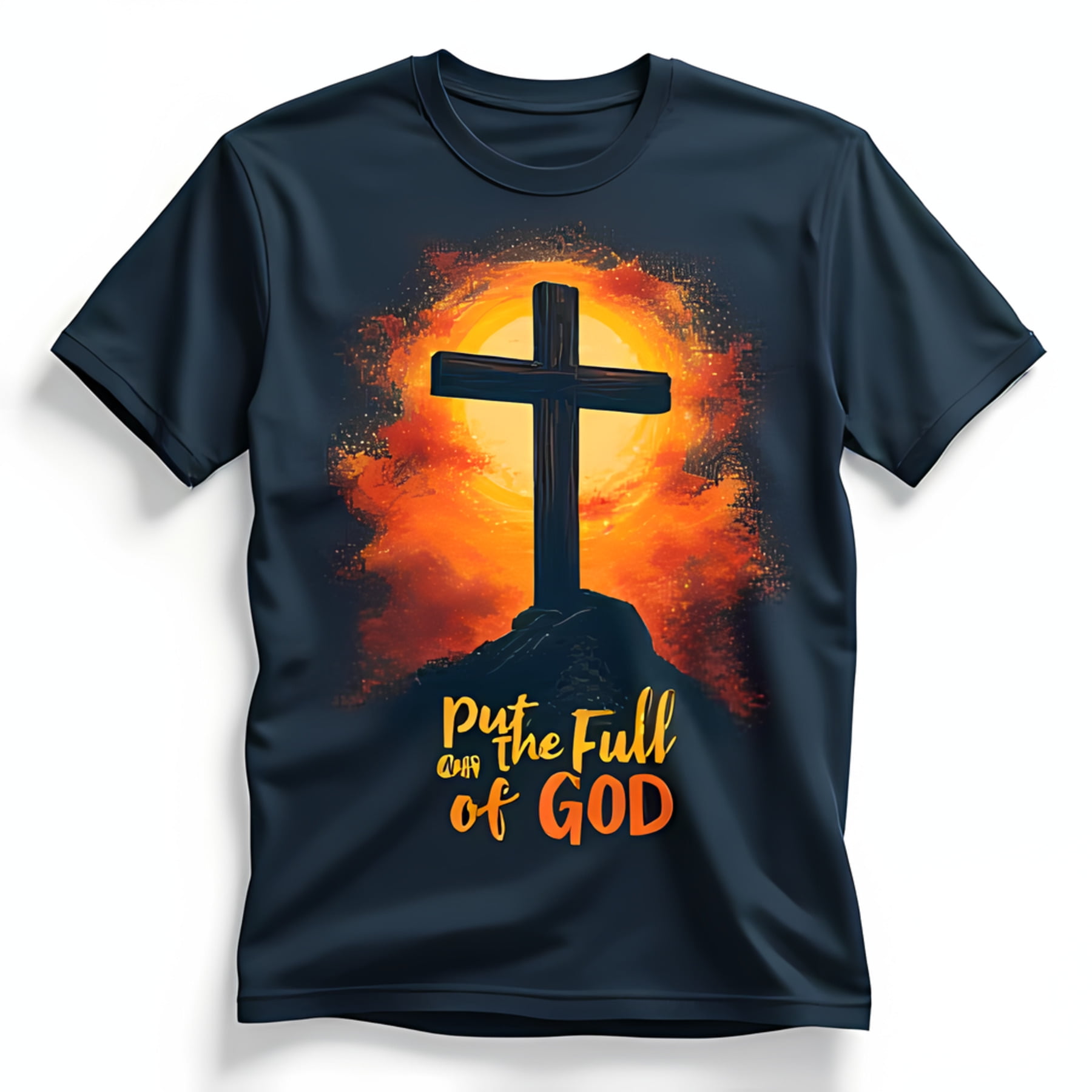 Dark Blue TShirt with on Hill & Bright Sun Put on the Full Design
