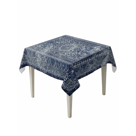 Dark Blue Table Cloth 54x54 Inch Square, Medieval Ethnic Turkish Retro Waterproof Tablecloth Washable Table Cover for Party Picnic Dinner Decor