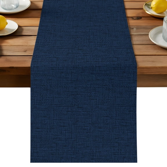 Dark Blue Table Runner, Modern Art Minimalist Solid Color Blue Cotton Linen Kitchen Dining Table Runner Home Decor for Party Festival Holiday Decoration Gift 13x36in