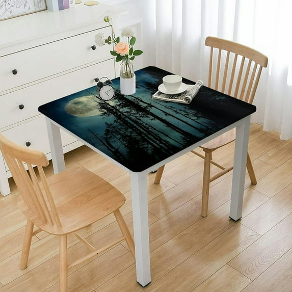Dark Blue Tablecloth, Low Angle View of Forest with Big , Rectangular Table Cover for Dining Room Kitchen Decor