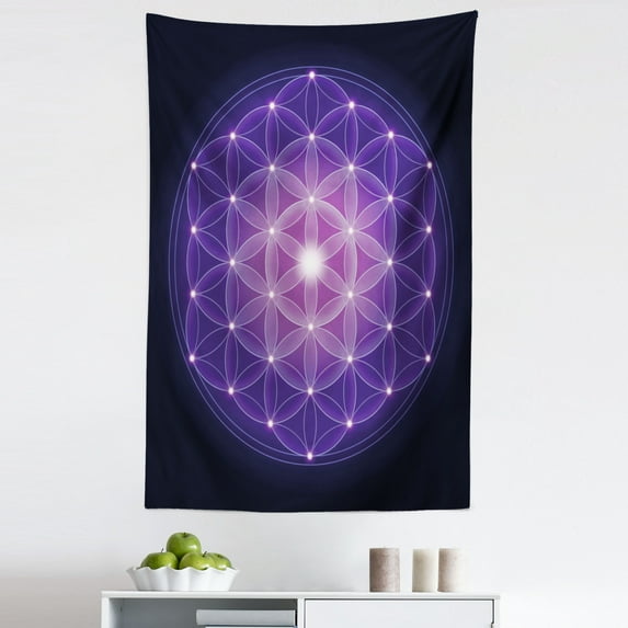 Dark Blue Tapestry, Flower of Life with Stars Geometry Print, Fabric Wall Hanging Decor for Bedroom Living Room Dorm, 5 Sizes, Dark Blue Purple, by Ambesonne