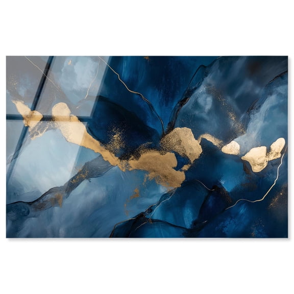 Dark Blue Texture with Golden Touch I Acrylic Blue Wall Art by Art Remedy, Ready to Hang, 15 x 10