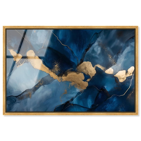 Dark Blue Texture with Golden Touch I Framed High-Gloss Acrylic Glass Blue Wall Art by Art Remedy, Gold Frame, 15 x 10