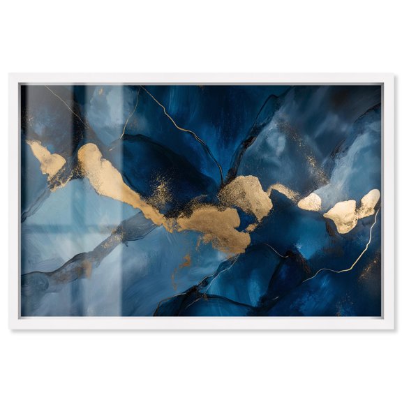 Dark Blue Texture with Golden Touch I Shadowbox Print Blue Wall Art by Art Remedy, White Frame, 54 x 36