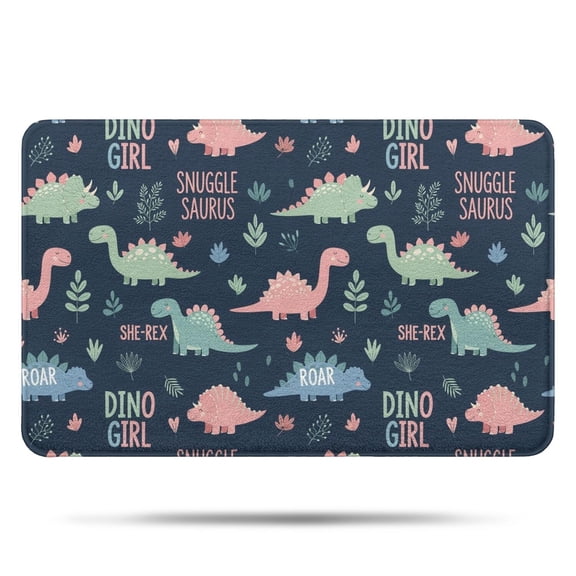 Dark Blue Themed Dinosaurs Pattern Bathroom Rugs Mat,Non Slip Microfiber Bathroom Rug,Rubber Backing,Soft Bathroom Mats for Bathroom Floor,Tub and Shower,17x27in(43x68cm)