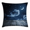 thumbnail image 1 of Dark Blue Throw Pillow Cushion Cover, Vivid Night Sky with Stars Clouds and Crescent Moon Wooden Planks Celestial, Decorative Square Accent Pillow Case, 18 X 18 Inches, Dark Blue White, by Ambesonne, 1 of 2