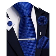 Barry Wang Mens Necktie 5-Piece Set, Dark Blue Plaid Checkered