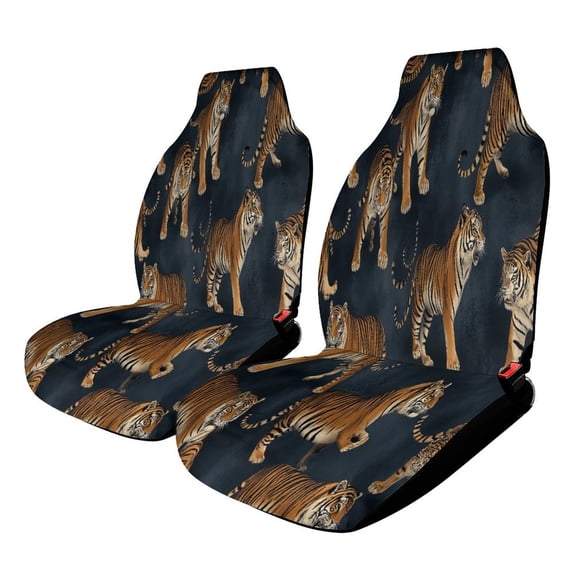 Dark Blue Tiger Fabric Print Car Seat Covers Front Seats Universal Fit for Cars SUV Truck Auto Interior Accessories