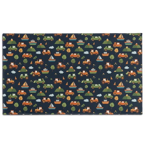 Dark Blue Tractor Boat Car Pattern Door Rugs,Washable Non Slip Door Mats Indoor,Decorative Door Mats,Entry Mat Indoor for Entrance,Bedroom,Kitchen,Bathroom,17"x30"