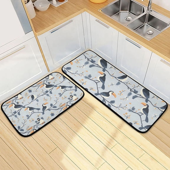 Dark Blue Tucano Kitchen Mat Set of 2 Cushioned Non Slip Rugs for Bedroom Floor Runner Mats
