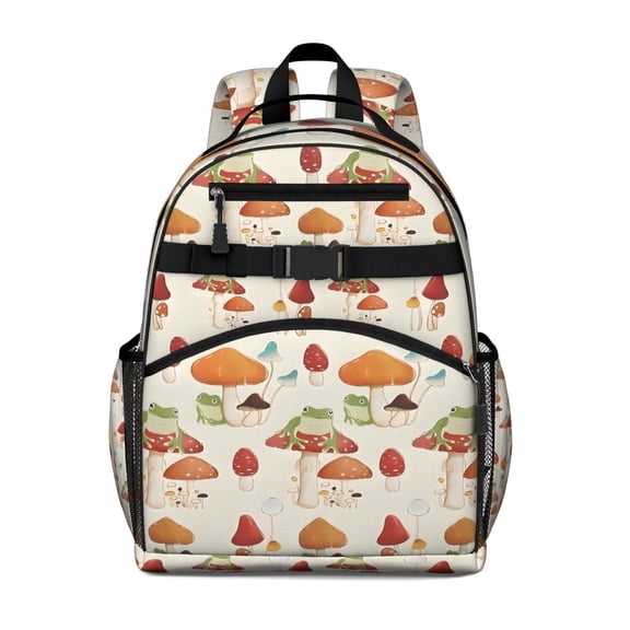 Red Mushroom Frog Light Pattern Backpack for School,Cute School Bag,Schoolbag with Adjustable Shoulder Straps & Padded Back,15.25"x11.5"x5.25"