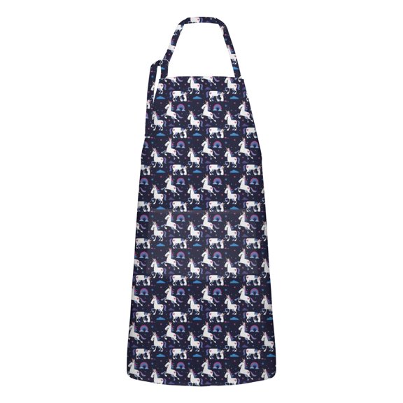 Dark Blue Unicorn Moon Pattern Apron-Garden Aprons for Women with Pockets-Cotton Linen Waterproof Kitchen Cooking Gardening Aprons Adjustable for Kitchen,Cooking,BBQ and Salon 33x27 Inch
