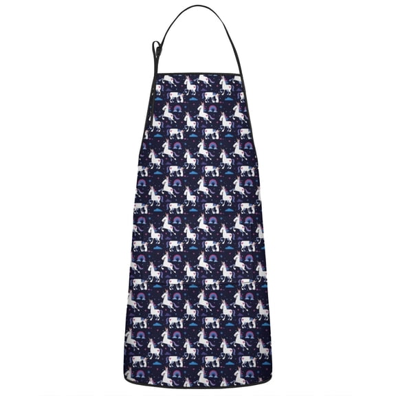Dark Blue Unicorn Moon Pattern Apron-Garden Aprons for Women with Pockets-Cotton Linen Waterproof Kitchen Cooking Gardening Aprons Adjustable for Kitchen,Cooking,BBQ and Salon 33x27 Inch