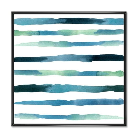 Dark Blue Verticals Aquatic 16 in x 16 in Framed Painting Canvas Art Print, by Designart