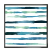 Dark Blue Verticals Aquatic 16 in x 16 in Framed Painting Canvas Art Print, by Designart