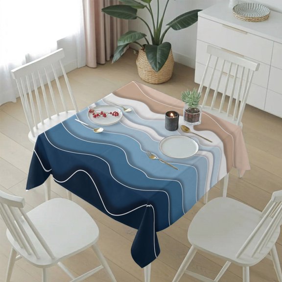 Dark Blue Water Ripple Wave Table Cloth 54x54in, Waterproof Square Tablecloth Wipeable Tablecloths Summer Beach Abstract Geometric Table Covers for Dining Tables Party Indoor Outdoor