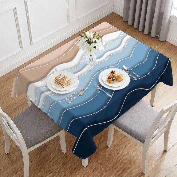Dark Blue Water Ripple Wave Table Cloth 60x84in, Waterproof Rectangle Tablecloth Wipeable Tablecloths Summer Beach Abstract Geometric Table Covers for Dining Tables Party Indoor Outdoor