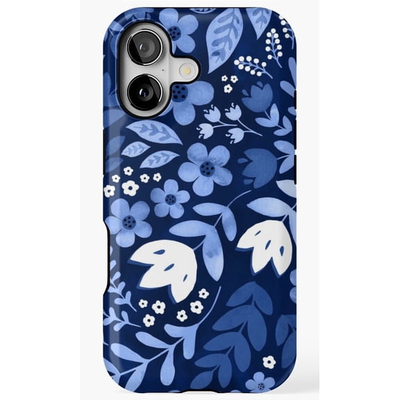Dark Blue Watercolour Moody Indigo Botanical Phone Case for iPhone 17 16 15 14 13 12 11 Pro Max
