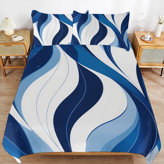 Dark Blue Wavy Abstract Lines-1 Bedding Set Couple Bedclothes Pillowcase Home Textiles Bed 3pcs Set for Bedroom Customized Decoration King