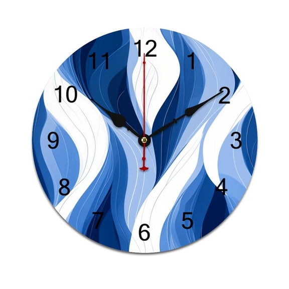 Dark Blue Wavy Abstract Lines-2 Time Decorative Wall Clocks Round Large Wall Watch Bedroom Home Decor 10in
