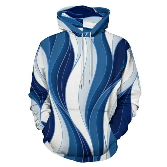 Dark Blue Wavy Abstract Lines Men's Women Vintage 3D Hooded Sweatshirt - All-Season Loose Fit Streetwear
