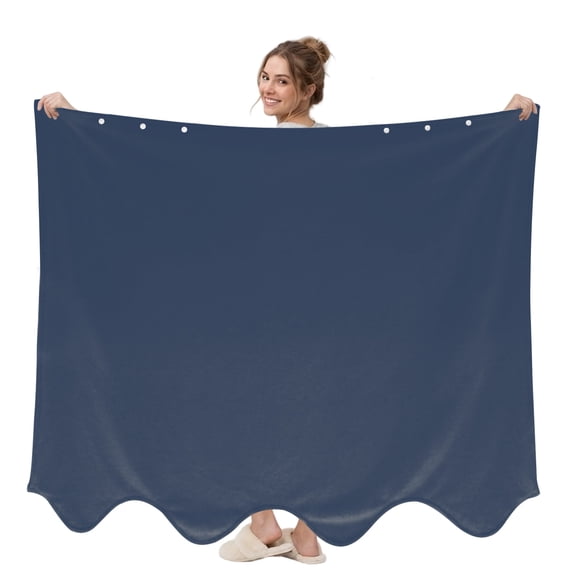 Dark Blue Wearable Blanket, Modern Solid Color Plush Thick Cozy Flannel Oversized Adult Throw Body Wearable Blankets with Pocket Gifts for Women Men 58x64in