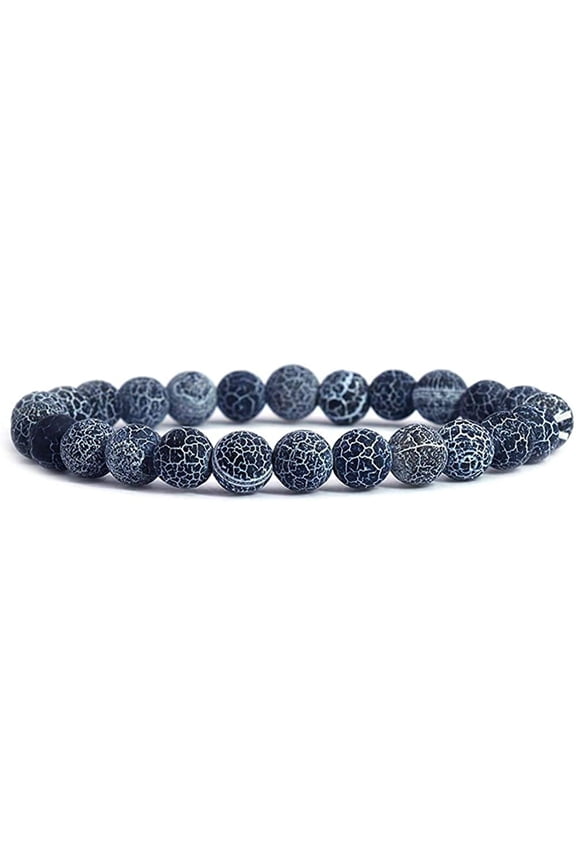 Dark Blue Weathered Agate Gemstone 8mm Round Beads Stretch Bracelet 7 Inch