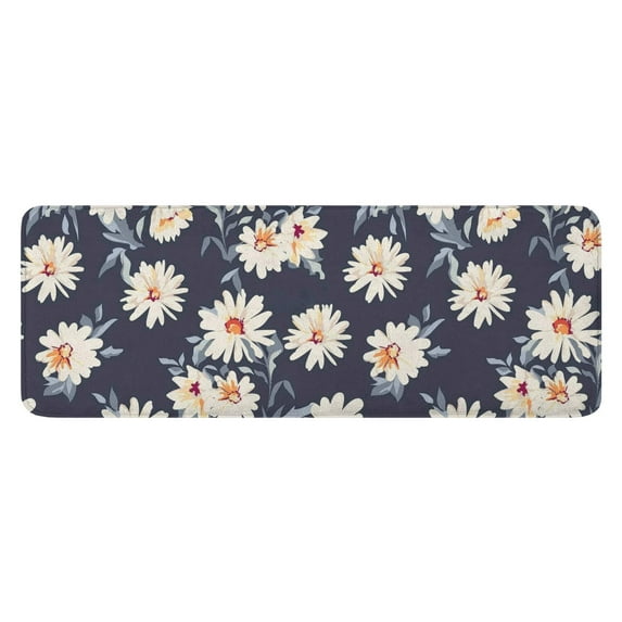 Dark Blue White Flower Pattern Kitchen Rug Mat,Kitchen Runner Rugs Non Skid Washable,Decorative Kitchen Floor Mats for Kitchen,Sink,Laundry,17"x47.2"