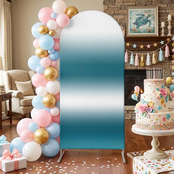 Dark Blue and White Gradient Arch Backdrop Covers 4 FT, Minimalist Dark Cyan Ombre Modern Stretchy Fitted Arched Stand Covers Party Arch Stand Cover Photo Booth for Wedding Birthday Decor