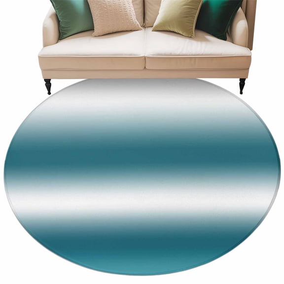 Dark Blue and White Gradient Round Living Room Rugs 6 ft, Minimalist Dark Cyan Ombre Modern Washable Area Rug with Non-Slip Sturdy Edge Binding Round Carpet for Kitchen Office Bedroom