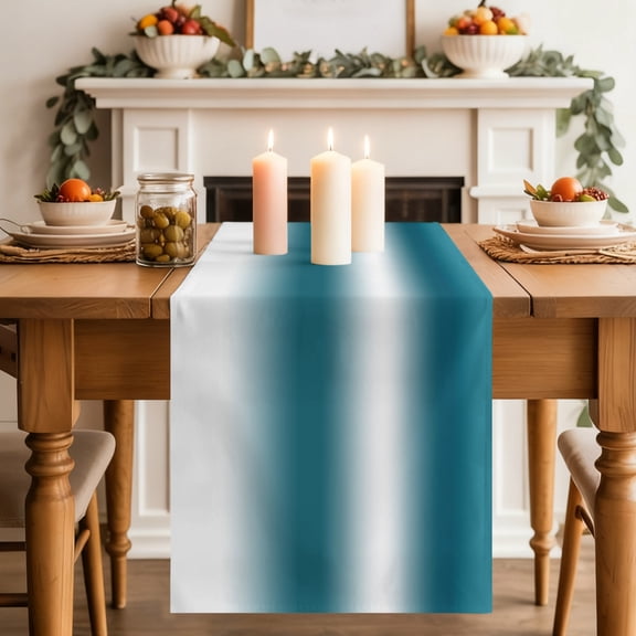 Dark Blue and White Gradient Table Runner, Minimalist Dark Cyan Ombre Modern Washable Cotton-linen Table Runners Dining Kitchen Decoration for Everyday Home Wedding Party Decor, 13 x 48 Inch