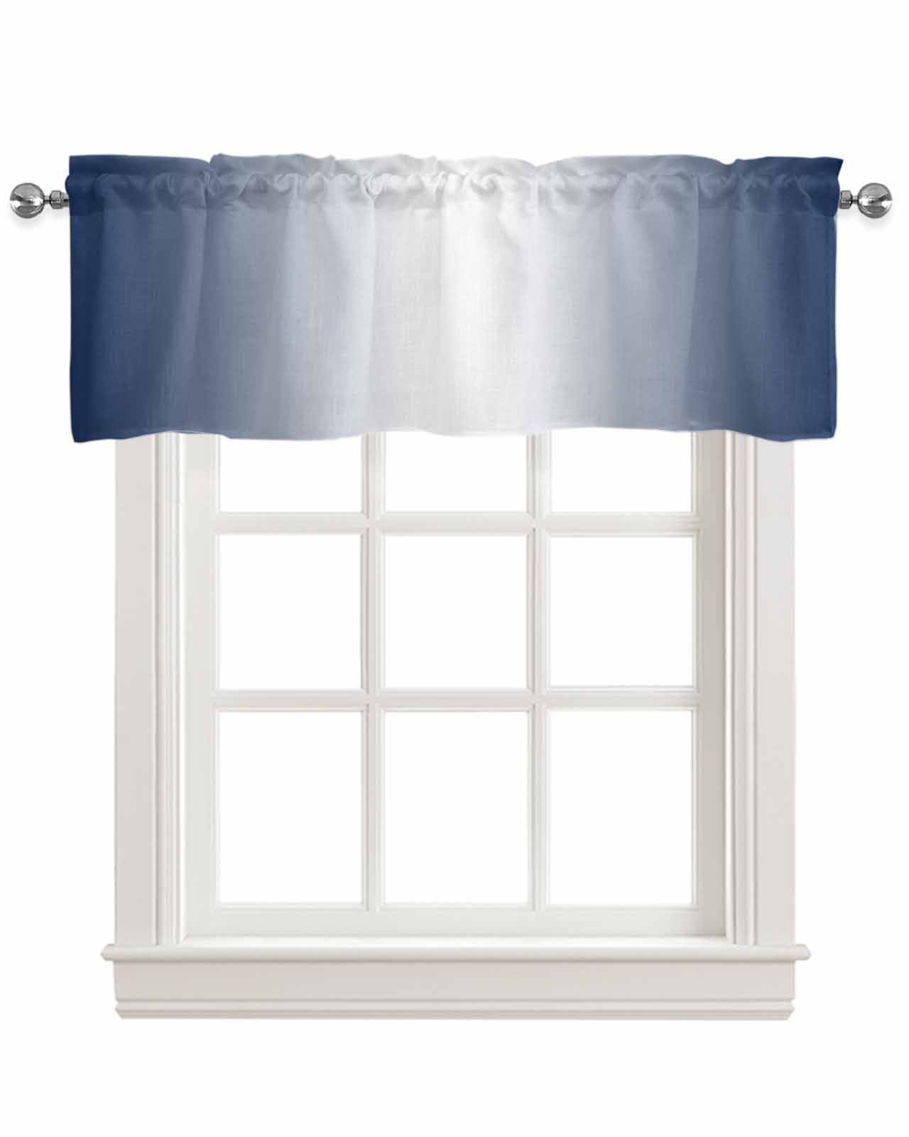 Dark Blue White Linen Curtain Valance for Bedroom/Bathroom/Kitchen/Office/Living/Dining Room Window,Modern Minimalist Geometric Striped Pocket Topper Drapes Decorative Cafe Drapery Panel 42"x18"