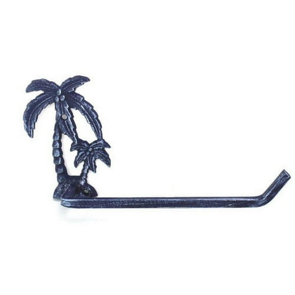 Dark Blue Whitewashed Cast Iron Palm Tree Toilet Paper Holder 10"