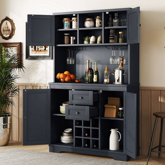 Dark Blue Wine and Coffee Bar Cabinet / Ideal for Living Room
