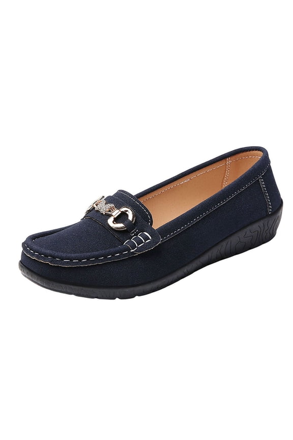 Dark Blue Women Flocked Slip On Flats With Non Slip Outsole Lightweight Design For Everyday Comfort Perfect For Walking And Light Activities