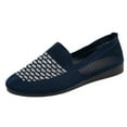thumbnail image 1 of Dark Blue Women'S Solid Color Round Toe Flying Woven Breathable Low Top Shallow Mouth Work Shoes Soft Bottom Flat Comfortable Walking Shoes Mesh Material, 1 of 5