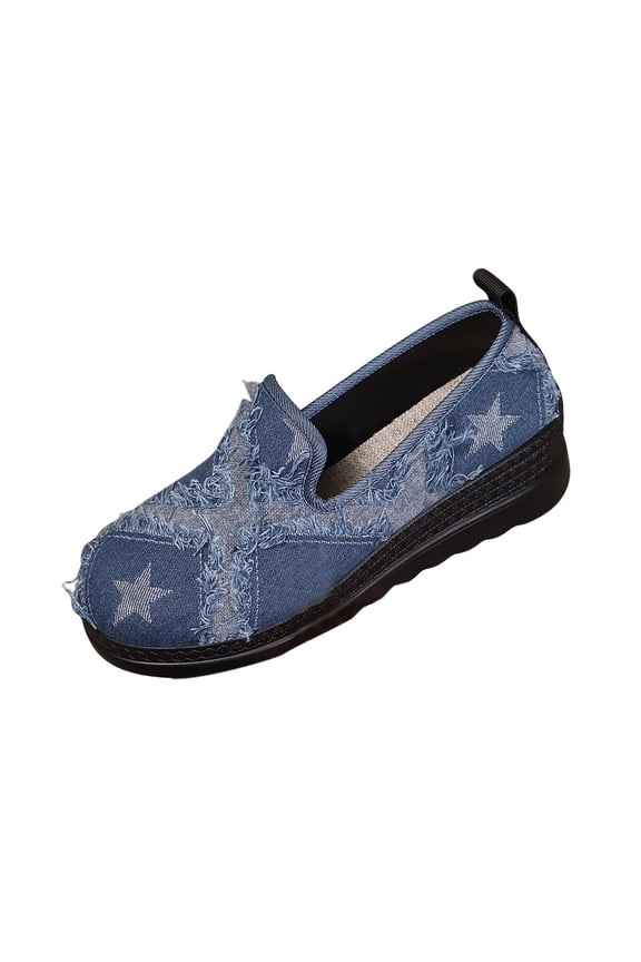 Dark Blue Women'S Star Print Lightweight Breathable Skate Shoes Round Toe Fashionable Casual Comfortable Flat Sneakers For Women 0.72 Lb