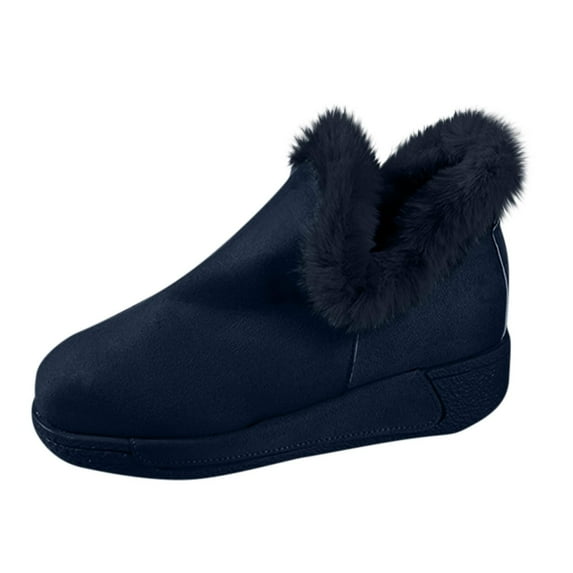 Dark Blue Womens Fleece Lined Thick Sole Snow Boots Winter Warm Wedge Heel Size 6.5 Outdoor Casual Shoes Fall and Winter Season for Women Daily Wear
