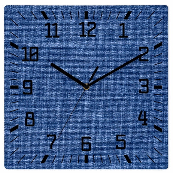 Dark Blue Wooden Wall Clock Silent Non Ticking, Farmhouse Burlap Solid Color Blue Modern Linen Texture Square Wall Clocks Battery Operated, Decor Clock for Home Office, Living Room, Kitchen, 10 Inch