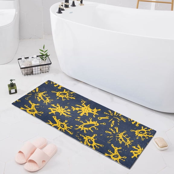 Dark Blue Yellow Splashes Bath Mat 39x20 Non-Slip Bathroom Rugs Absorbent Soft Plush Quick Dry for Tub Shower Kitchen Home Decor