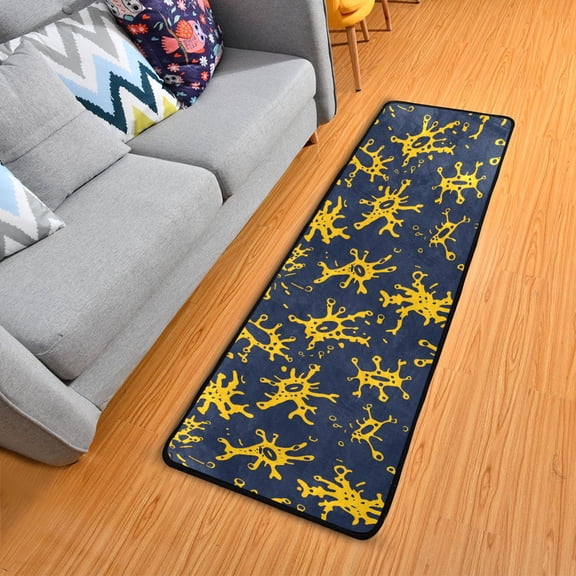 Dark Blue Yellow Splashes Hallway Runner Rug 2'X6' Non-Slip Washable Carpet Runner Kitchen Entryway Laundry Bedroom