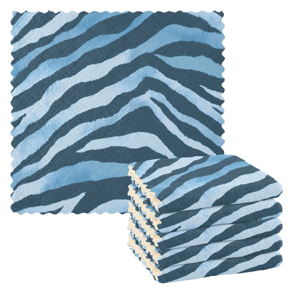 Dark Blue Zebra Pattern Dish Towels 6 Pack Kitchen Cleaning Dish Cloths Absorbent Reuseable Cleaning Cloths 11'' x 11''