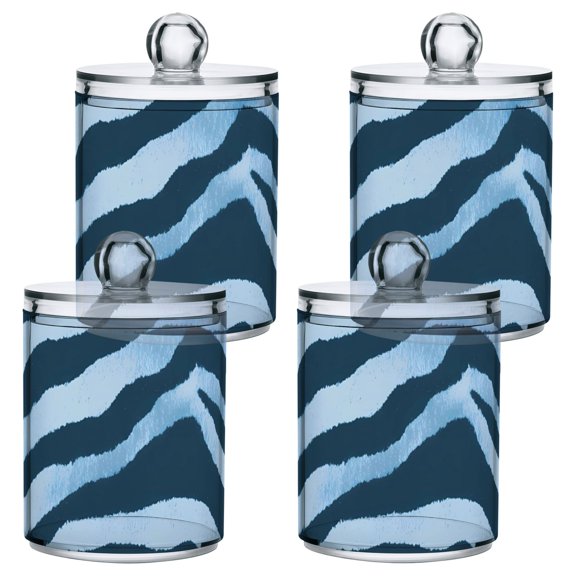 Dark Blue Zebra Pattern Plastic Storage Jar 4 Pack Clear Translucent Canisters Dustproof Lid